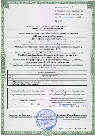 Лицензия школы имени А.М. Горчакова
